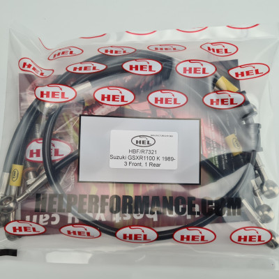 HEL OEM Replacement Braided Brake Lines for Suzuki GSX-R1100 K (1989-) - CLEARANCE (BLACK HOSE WITH STAINLESS BANJOS)