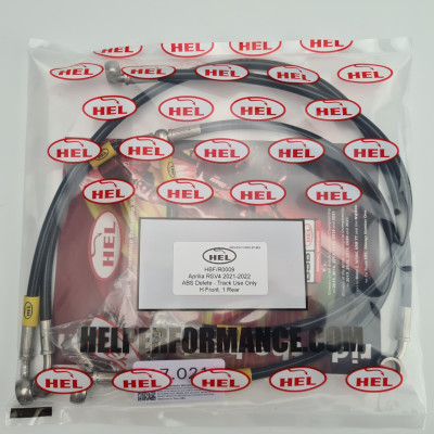 HEL ABS Delete (Track Only) 'H' Layout Braided Brake Lines for Aprilia RSV4 (2021-2022) - CLEARANCE (BLACK HOSE WITH STAINLESS BANJOS)