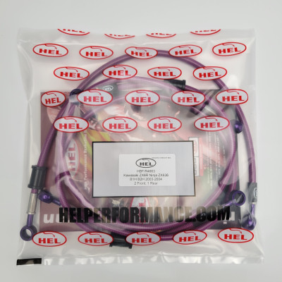 Kawasaki ZX-6R Ninja ZX636 B1H-B2H 2003-2004 HEL Stainless Steel Braided Brake Lines - CLEARANCE (TRANSPARENT PURPLE HOSE WITH PURPLE FITTINGS)