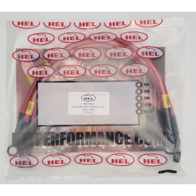Kawasaki ZRX1200R A1-A3P 2001-2006 Standard Replacement Brake Lines HEL Stainless Steel Braided FRONTS ONLY - CLEARANCE (RED HOSE WITH BLACK BANJOS AND STEALTH)