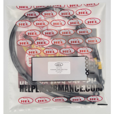 Kawasaki ZX-6R Ninja 2013-2016 Full Length Race Brake Lines HEL Stainless Steel Braided FRONTS ONLY - CLEARANCE (CARBON HOSE WITH BLACK BANJOS AND STEALTH)