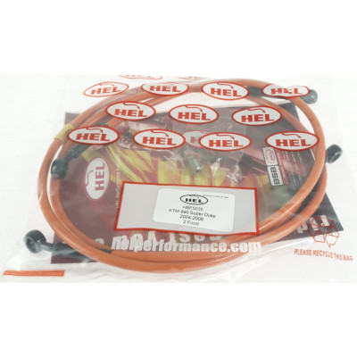 HEL OEM Replacement Braided Brake Lines for KTM 990 Super Duke FRONTS ONLY(2004-2006) - CLEARANCE (ORANGE HOSE WITH BLACK BANJOS)