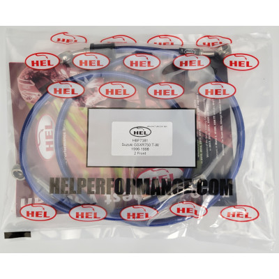Suzuki GSX-R750 T-W 1996-1998 HEL Stainless Steel Braided Brake Lines (Full Length Race) FRONTS ONLY - CLEARANCE (TRANSPARENT BLUE HOSE WITH STAINLESS BANJOS)