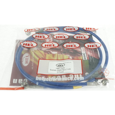 HEL Full Length Race Braided Brake Lines for Suzuki GSR750 L1-L6 FRONTS ONLY (2011-2016) - CLEARANCE (BLUE HOSE WITH STAINLESS BANJOS)