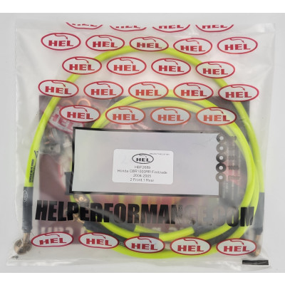 Honda CBR1000RR Fireblade 2004-2005 Full Length Race Brake Lines HEL Stainless Steel Braided - CLEARANCE (YELLOW HOSE WITH GOLD BANJOS AND STEALTH)