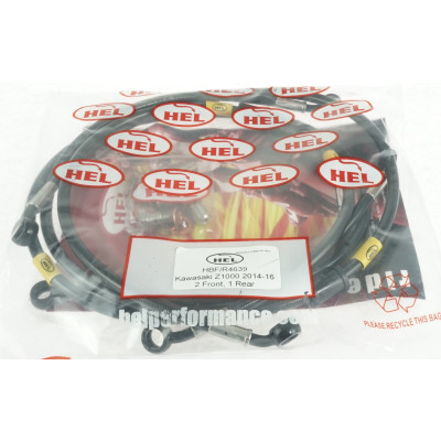 HEL Full Length Race Braided Brake Lines for Kawasaki Z1000 (2014-2016) - CLEARANCE (BLACK HOSE WITH BLACK BANJOS)