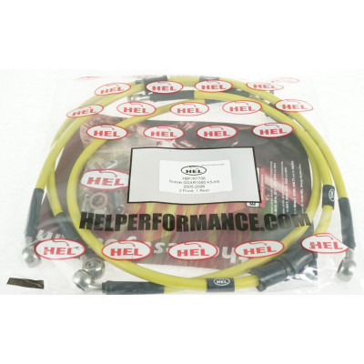 HEL Over The Mudguard Braided Brake Lines for Suzuki GSX-R1000 K5-K6 (2005-2006) - CLEARANCE (YELLOW HOSE WITH STAINLESS BANJOS)