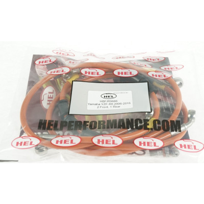 HEL Full Length Race Braided Brake Lines for Yamaha YZF-R6 (2006-2016) - CLEARANCE (ORANGE WITH STAINLESS BANJOS)
