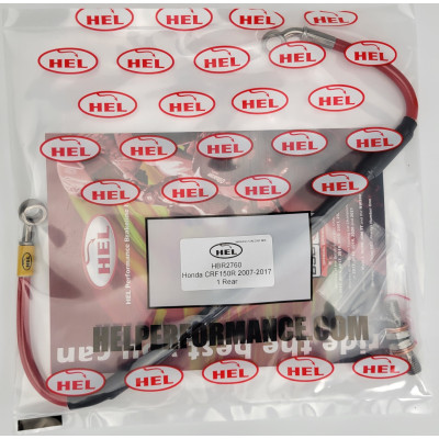 Honda CRF150R 2007-2017 HEL Stainless Steel Braided Brake Lines (Standard OEM Replacements) REAR ONLY - CLEARANCE (RED HOSE WITH STAINLESS BANJOS)