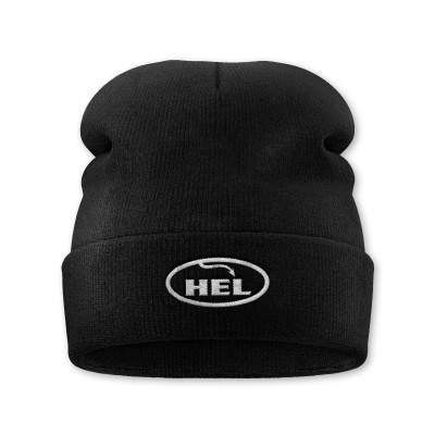 HEL Classic Logo Folded Beanie Hat (Black, White Logo)