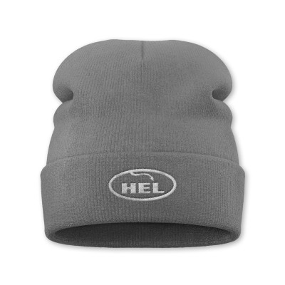 HEL Classic Logo Folded Beanie Hat (Grey, White Logo)