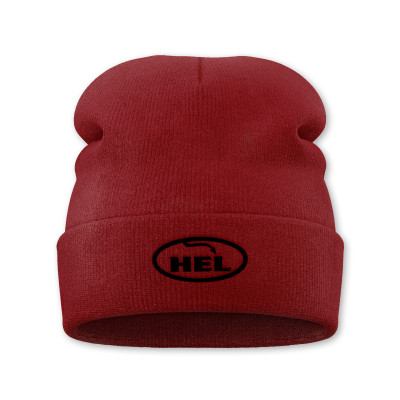 HEL Classic Logo Folded Beanie Hat (Red, Black Logo)