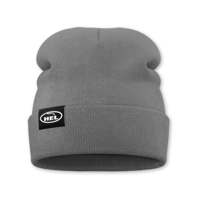 HEL Side-Tag Folded Beanie Hat (Grey, Black Tag)
