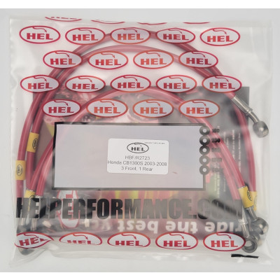 HEL OEM Replacement Braided Brake Lines for Honda CB1300 S (2003-2008) - CLEARANCE (RED HOSE WITH STAINLESS BANJOS)