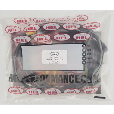 Kawasaki ZZR1400 ZX14 2006-2014 Full Length Race Brake Lines HEL Stainless Steel Braided - CLEARANCE (CARBON HOSE WITH BLACK BANJOS)